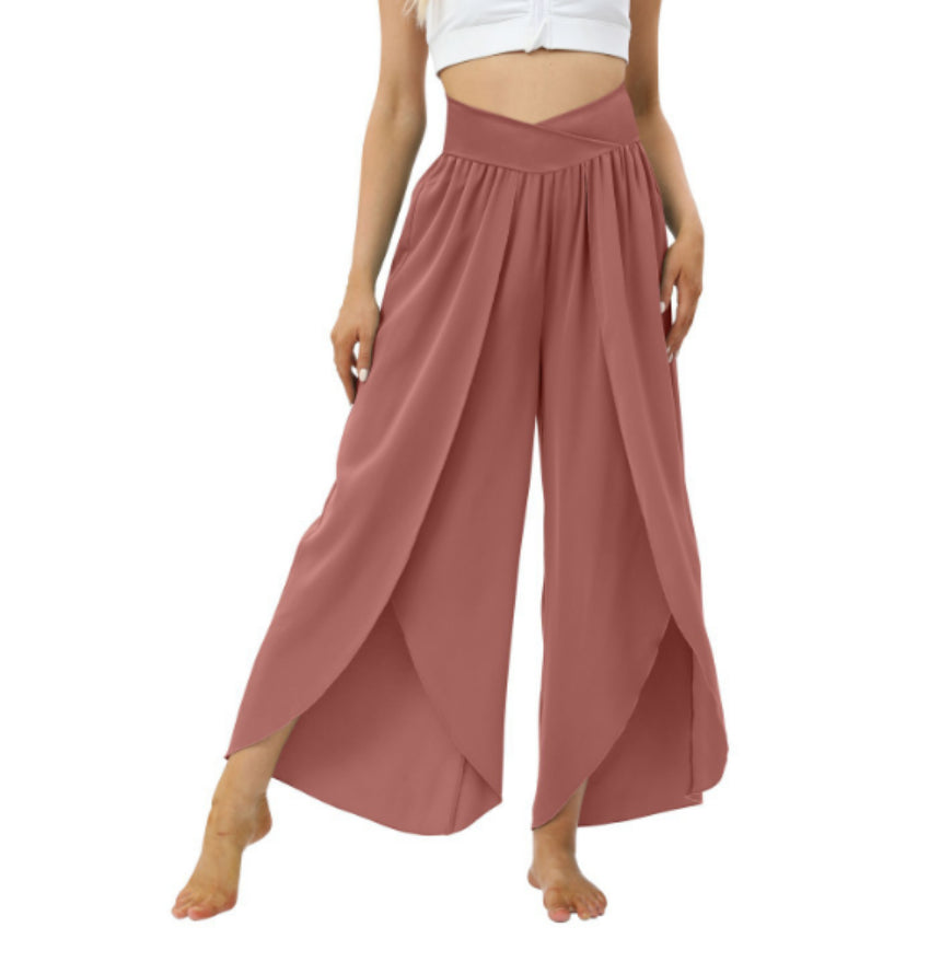 Premium Loose Split Elastic High Waist Wide Leg Trousers