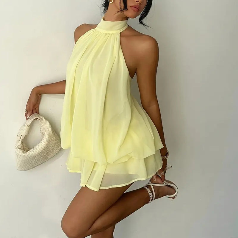 Elegant Halter Mini Dress With Bow Tie