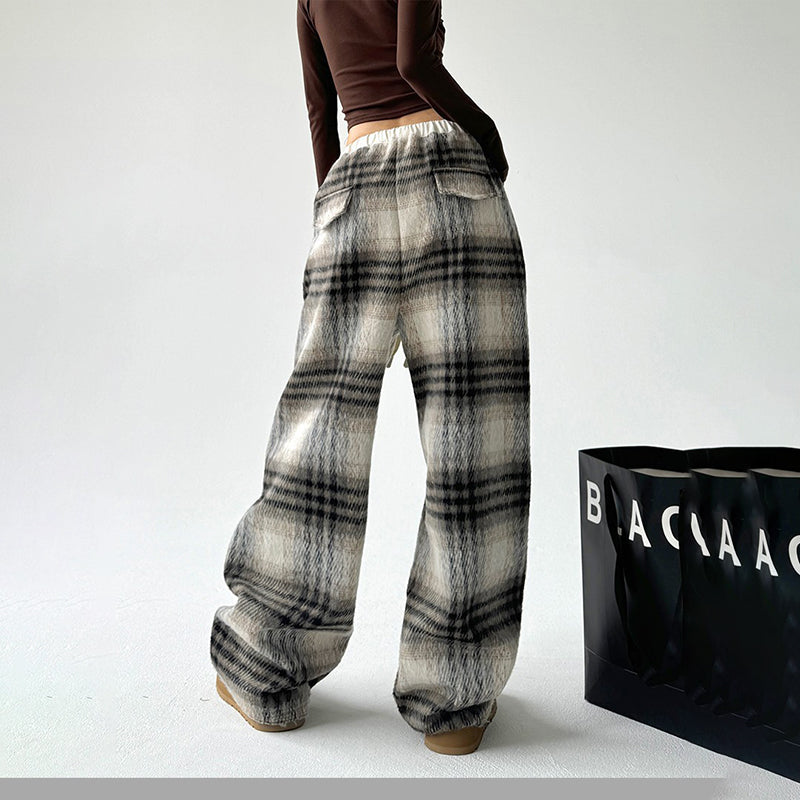 High-Waisted Plaid Wide Leg Pants