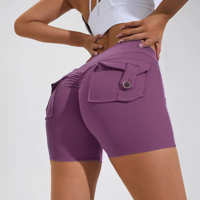 Premium High Waist Hip Lifting Shorts With Pockets Quick Dry