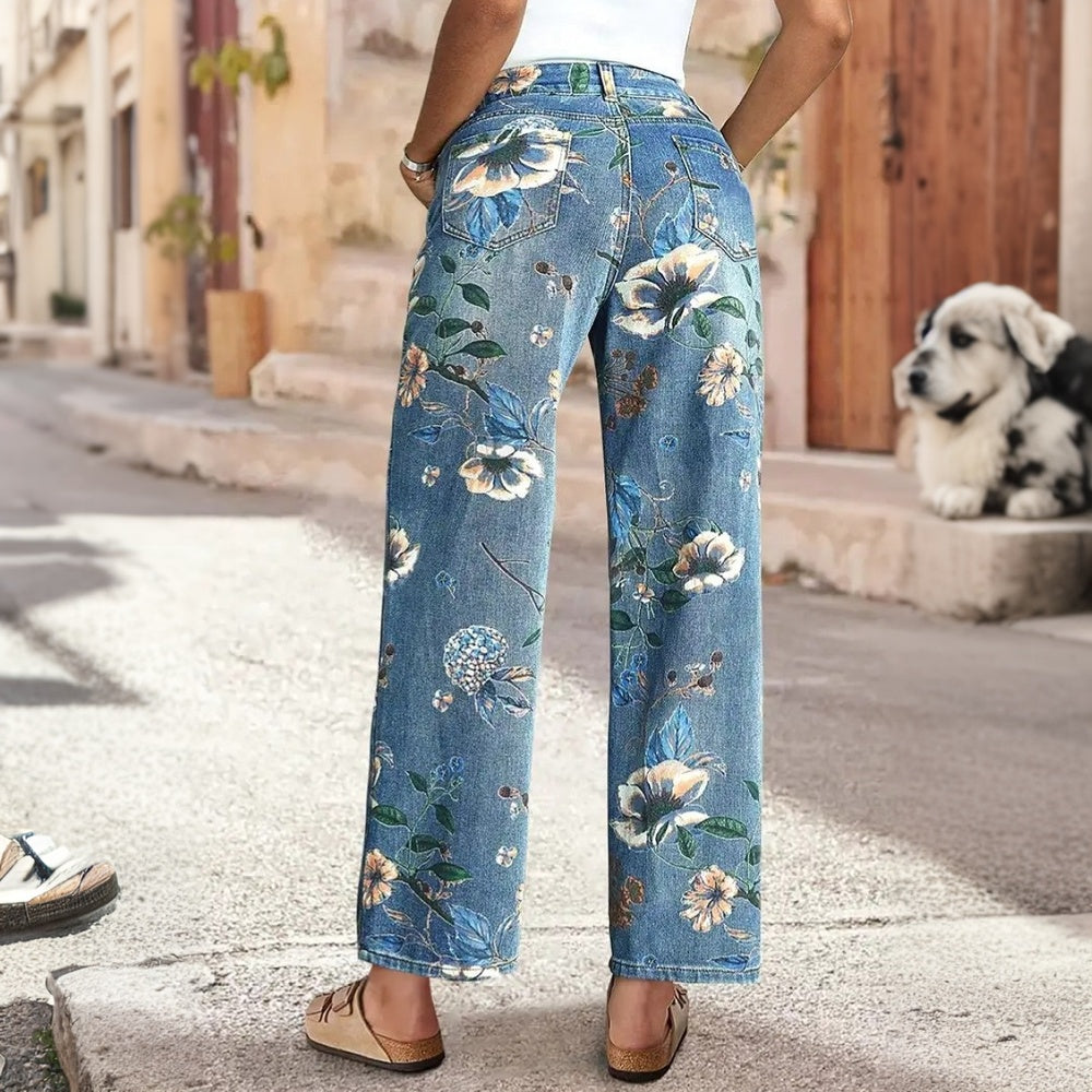 Scorpio™ Relaxed Baggy  Floral Print Wide Blue Denim
