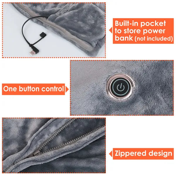 59 Plus 31in USB Heated Blanket Electric Heated Blanket With Zipper Washable For Home Office