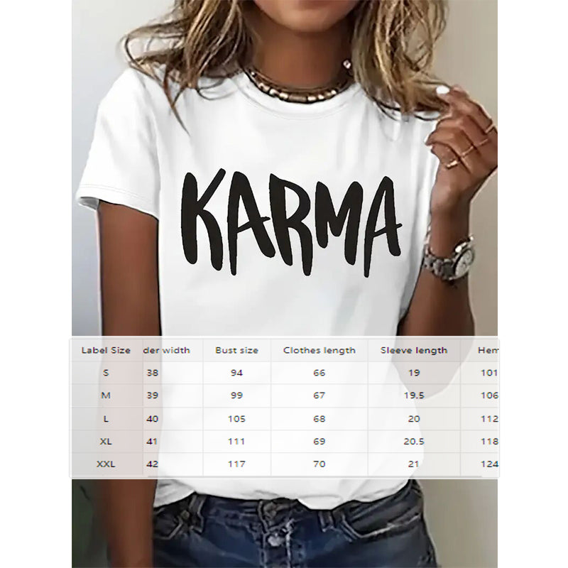 "KARMA" Print Casual T-Shirt