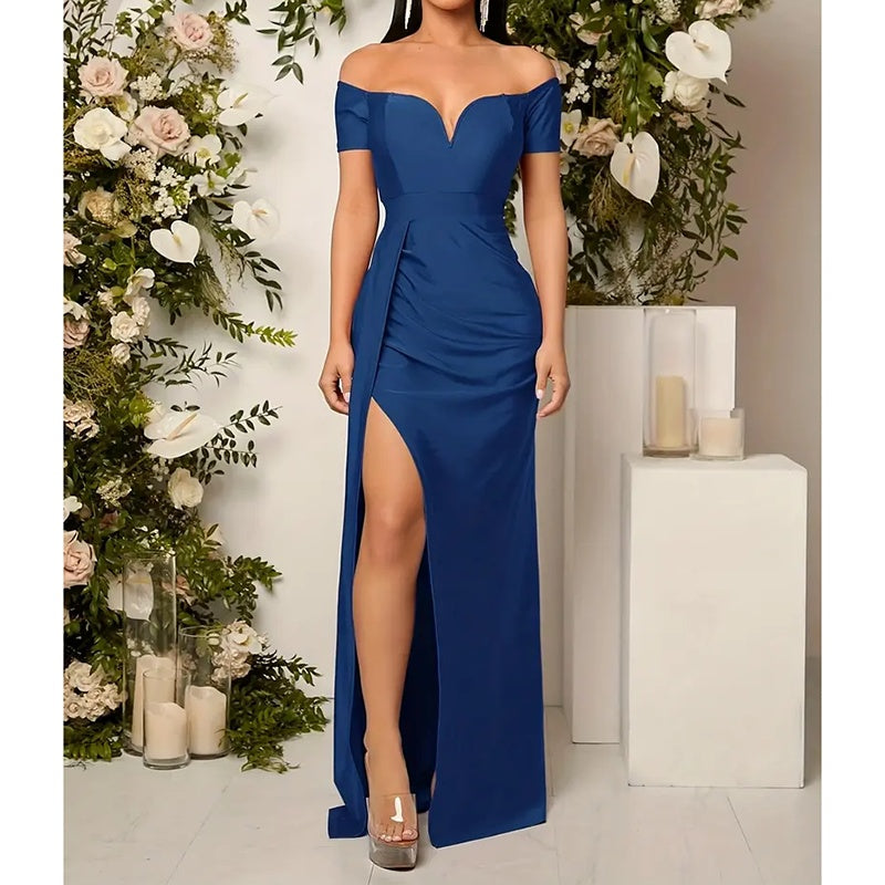 Short Sleeve High Slit Formal Evening Dress