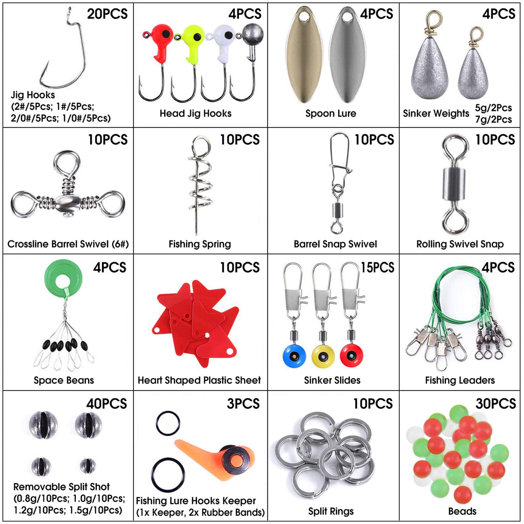 188Pcs Fishing Accessory Kit Portable Fishing Set Including Jig Hooks Sinker Weights Spoon Lure Removable Split Shot With Tackle Box