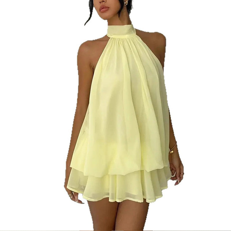 Elegant Halter Mini Dress With Bow Tie
