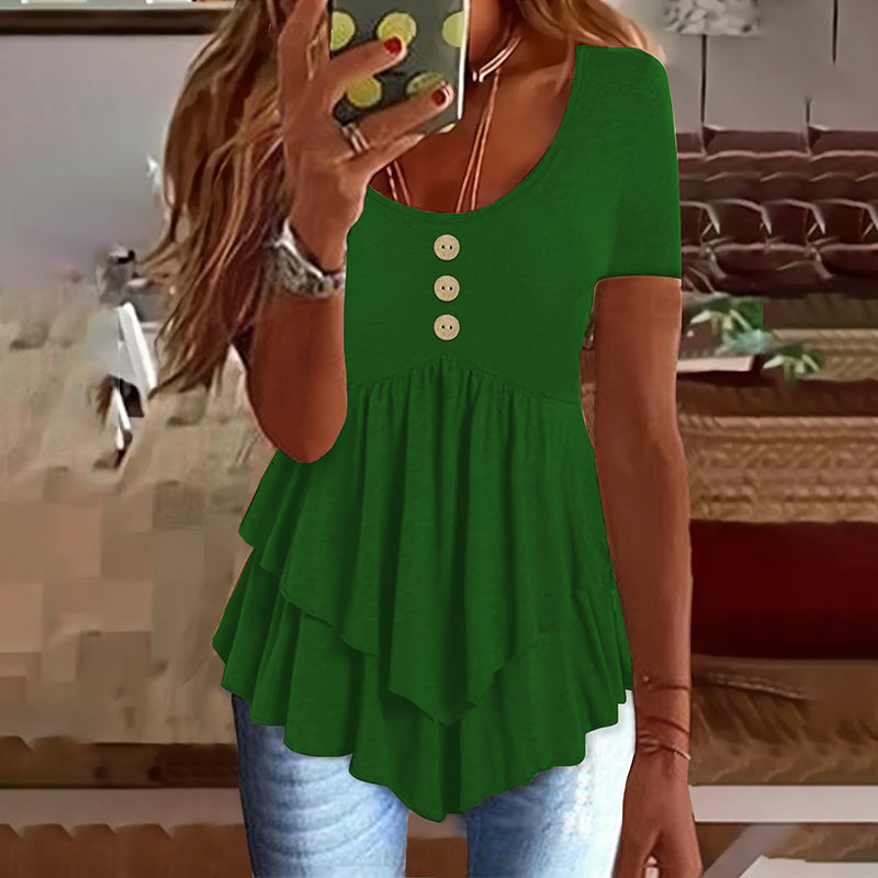 Tunic Top Casual Loose Fit Crew Neck Summer Blouse