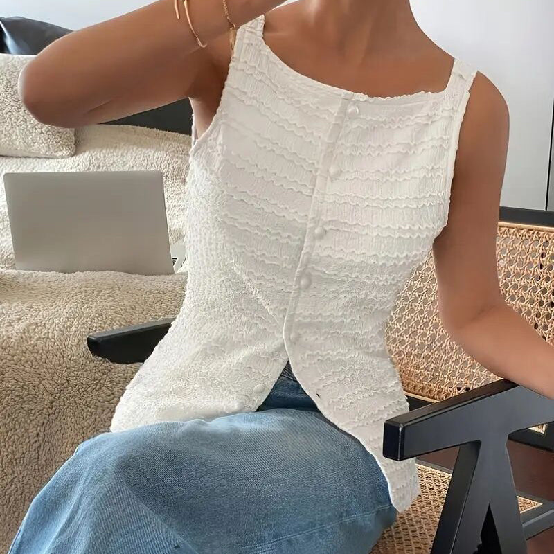 Trendy Square Neck Button Up Vest Top