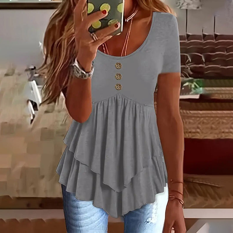 Tunic Top Casual Loose Fit Crew Neck Summer Blouse