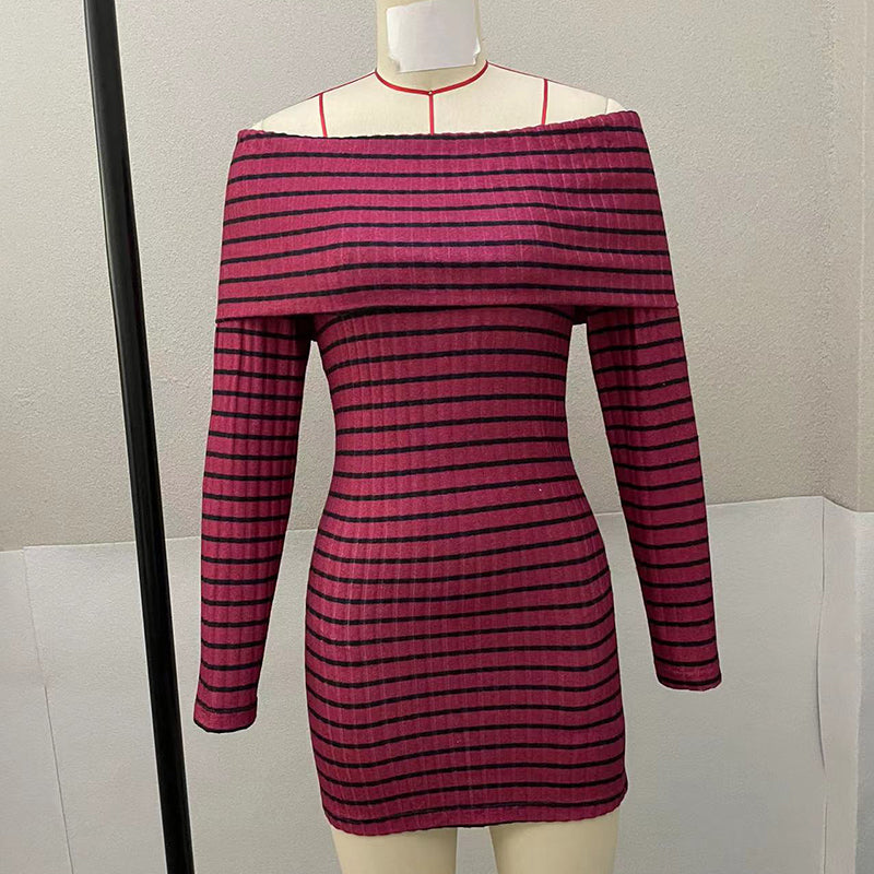 Striped Off-Shoulder Bodycon Sexy Mini Dress