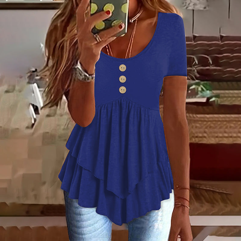 Tunic Top Casual Loose Fit Crew Neck Summer Blouse