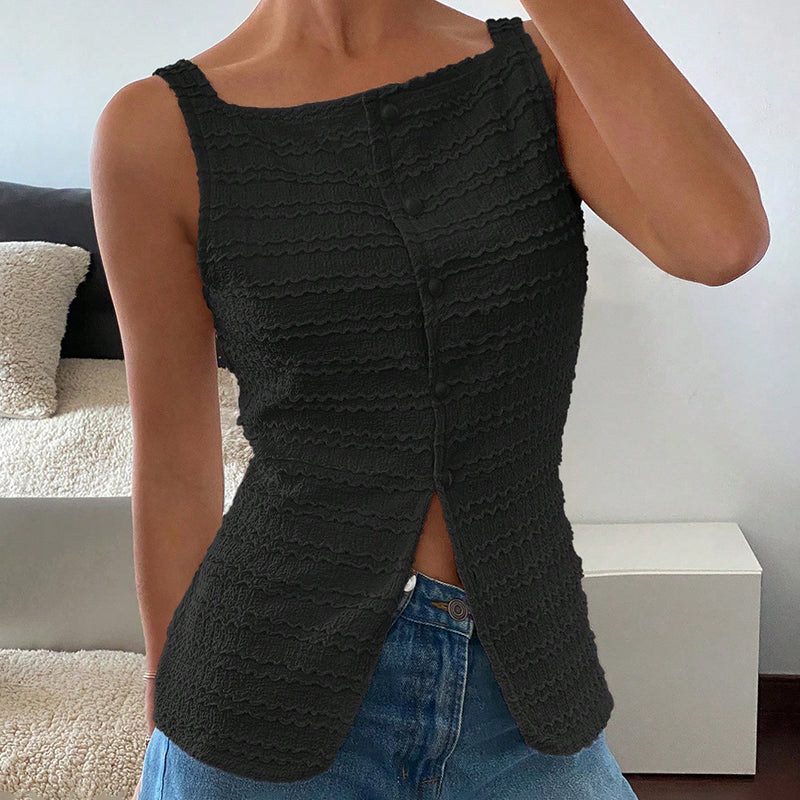 Trendy Square Neck Button Up Vest Top