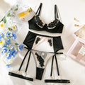 Mesh Embroidery Sexy Lingerie Stitching Three-point Push Up