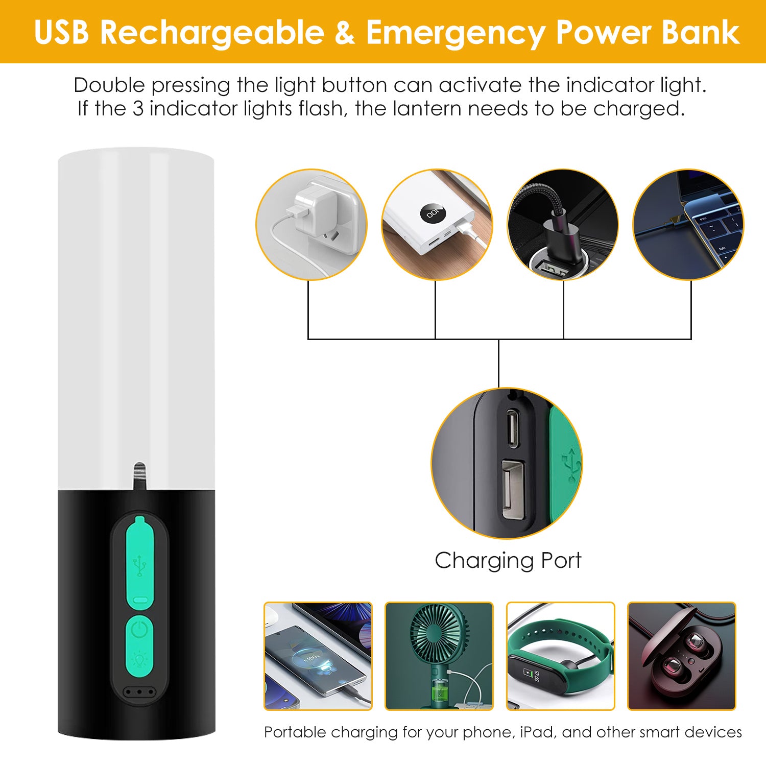 1Pc 4 In 1 Rechargeable Camping String Light IP44 Waterproof Carry Bag For Indoor & Outdoor