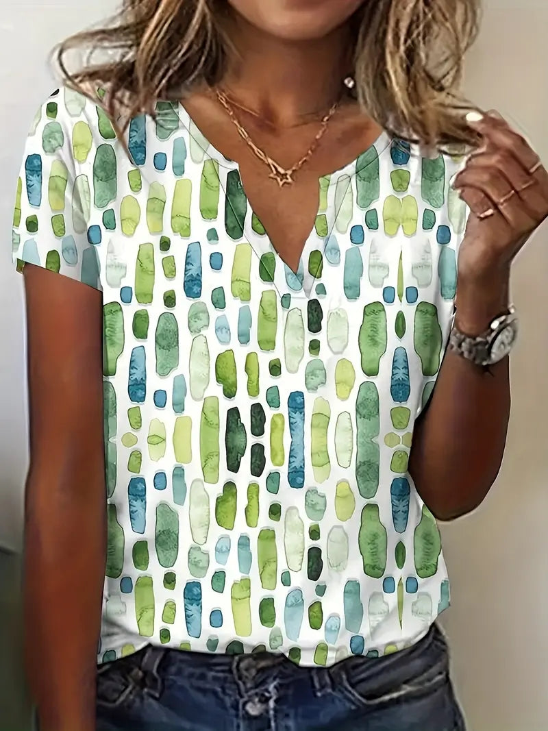 New V-Neck Printed Loose Casual Top