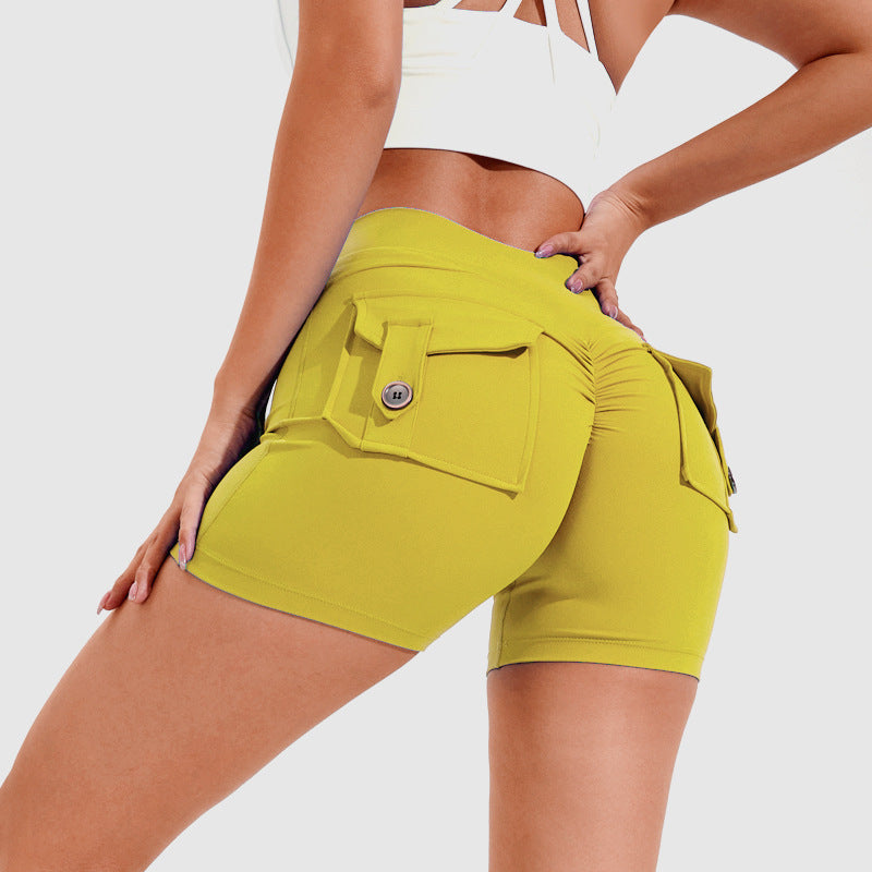 Premium High Waist Hip Lifting Shorts With Pockets Quick Dry
