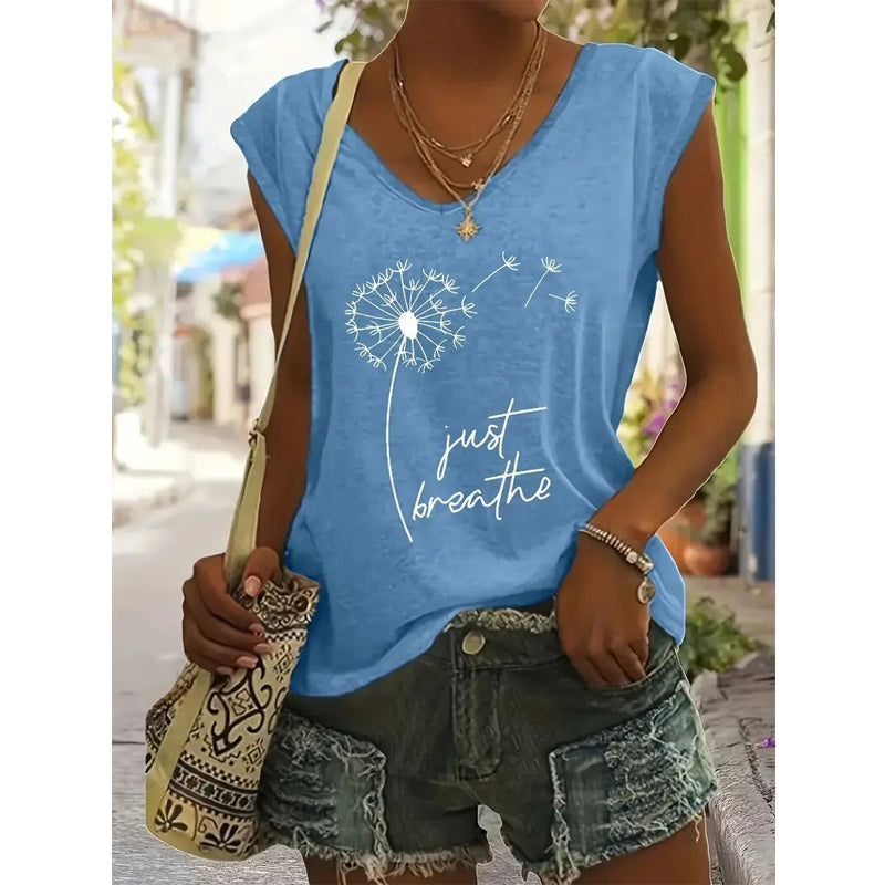 Dandelion & Letter Print Casual T-Shirt