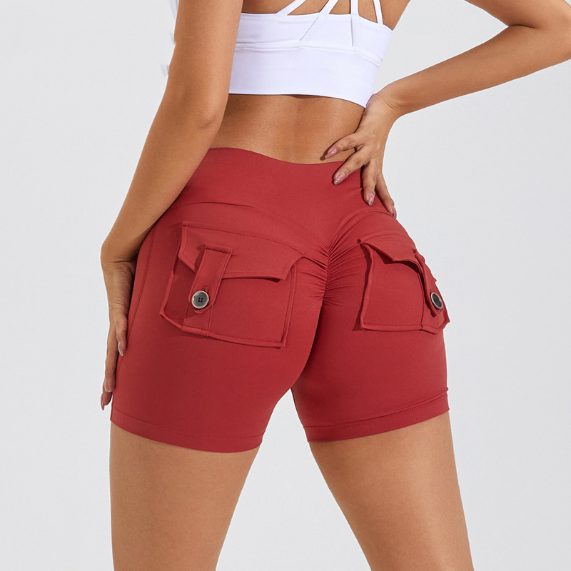 Premium High Waist Hip Lifting Shorts With Pockets Quick Dry