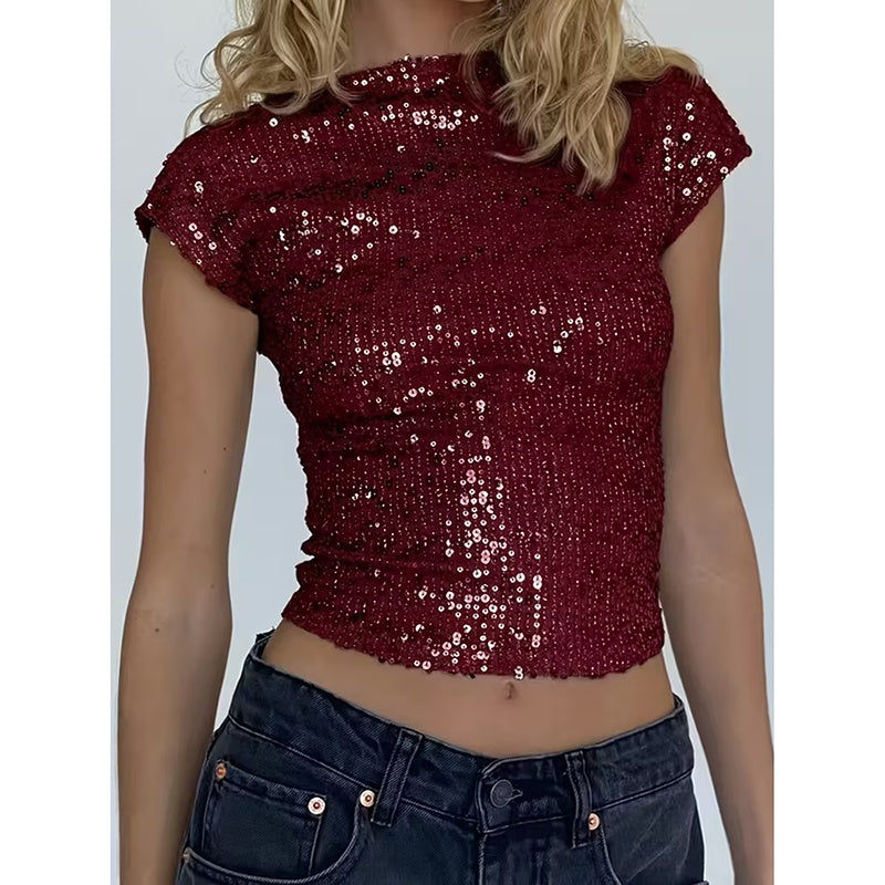 Sexy Backless Sequin Top Glittery Shimmering Party Wear