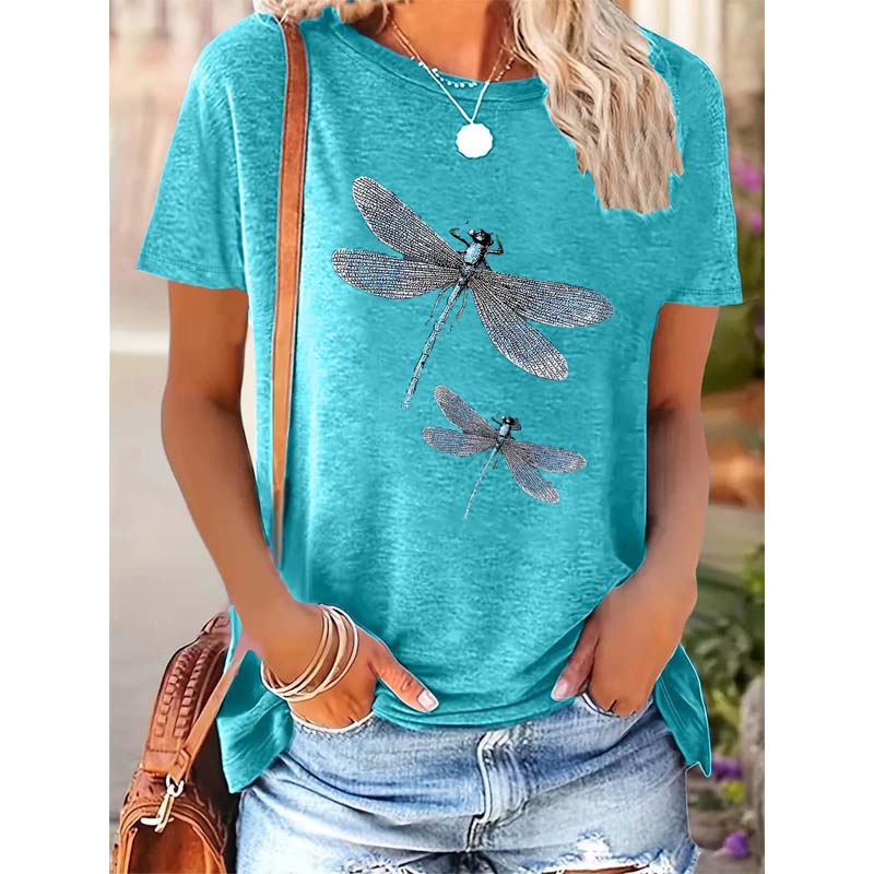Two Dragonflies Print T-Shirt