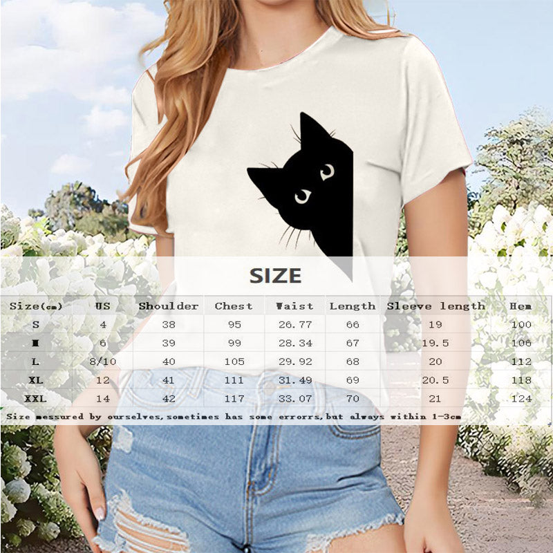Black Cat Print Casual T-Shirt