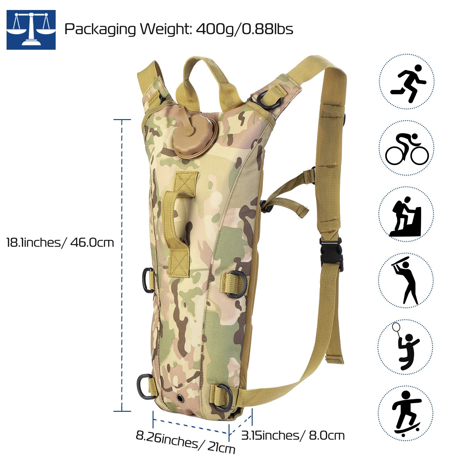 1Pc 3L Adjustable Tactical Hydration Pack Backpack