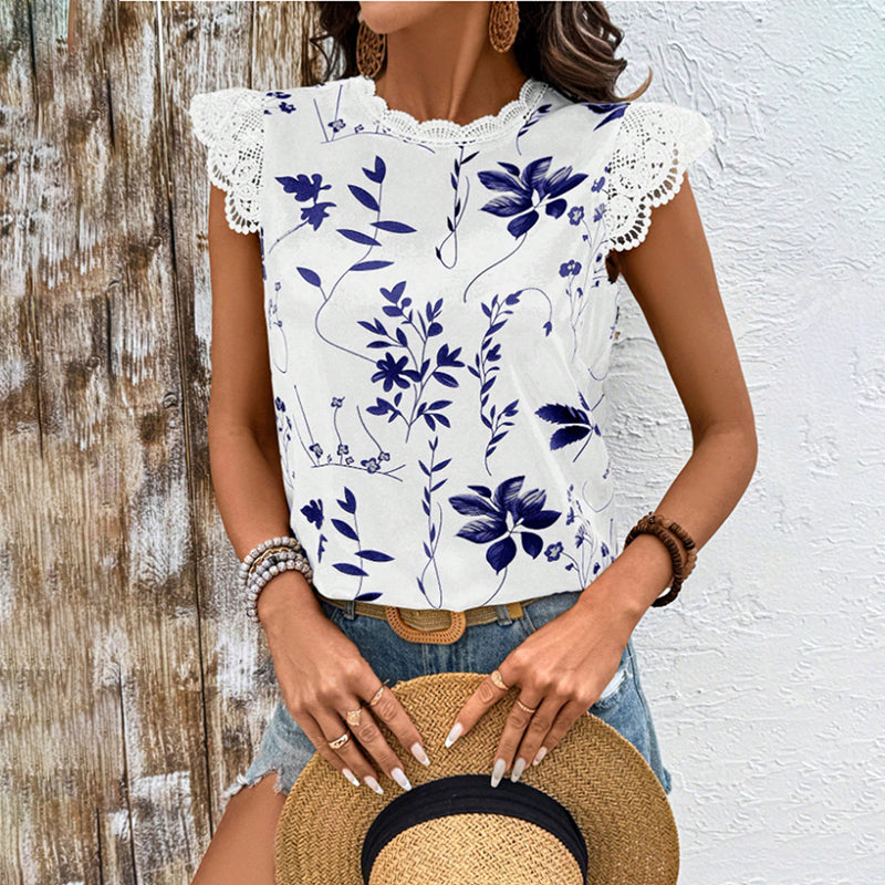 Geometric Leaf Print Tops Blouse