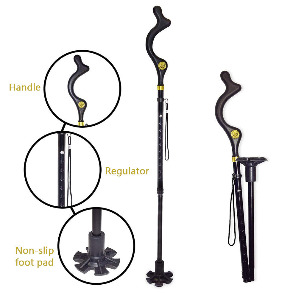 Posture Walking Stick Cane With Adjustable Heights Folding With 10 Levels