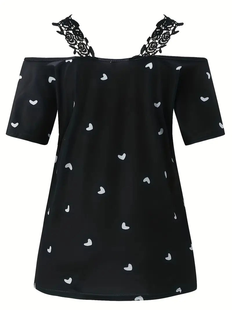 New Summer Lace Heart Print Top