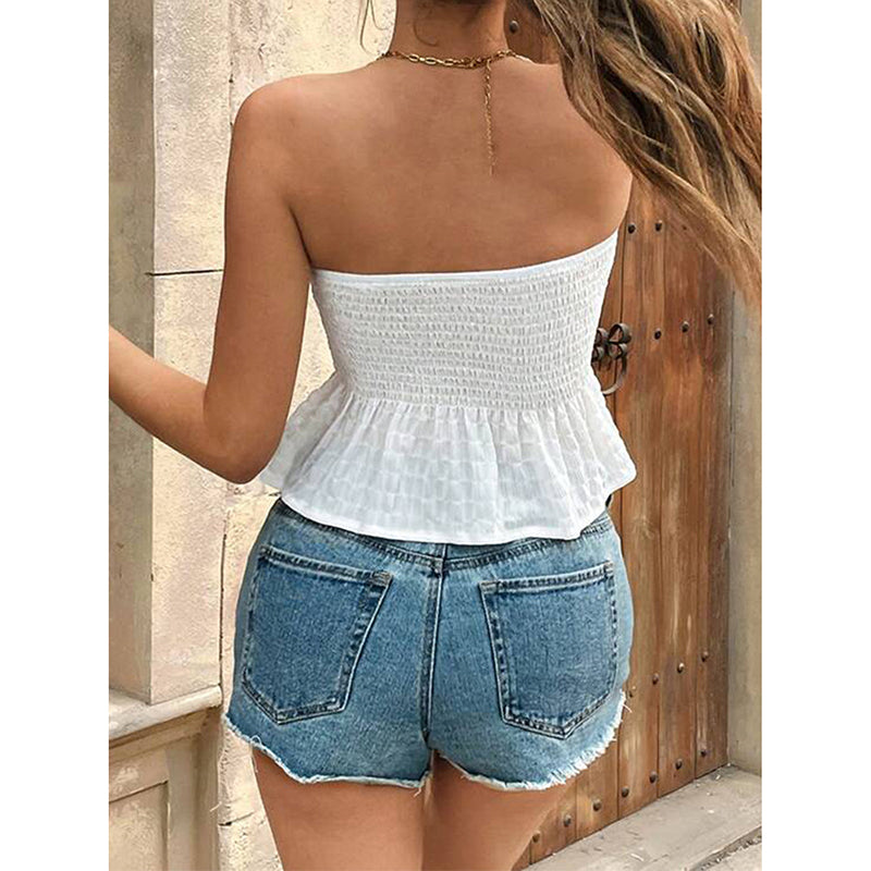 Trendy Tube Top Strapless Ruched Asymmetrical Hem Going Out Outfits Bandeau Shirts