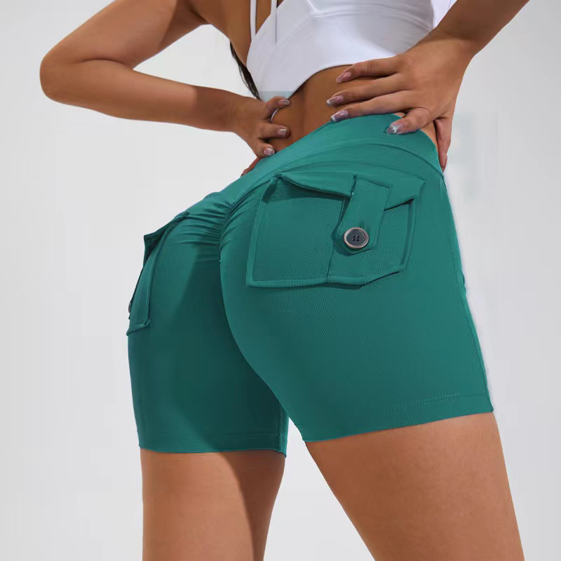 Premium High Waist Hip Lifting Shorts With Pockets Quick Dry
