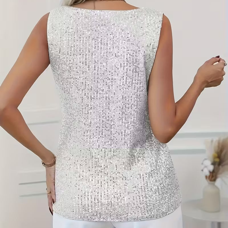 V-Neck Sparkling Party Blouse For Casual And Evening Wear