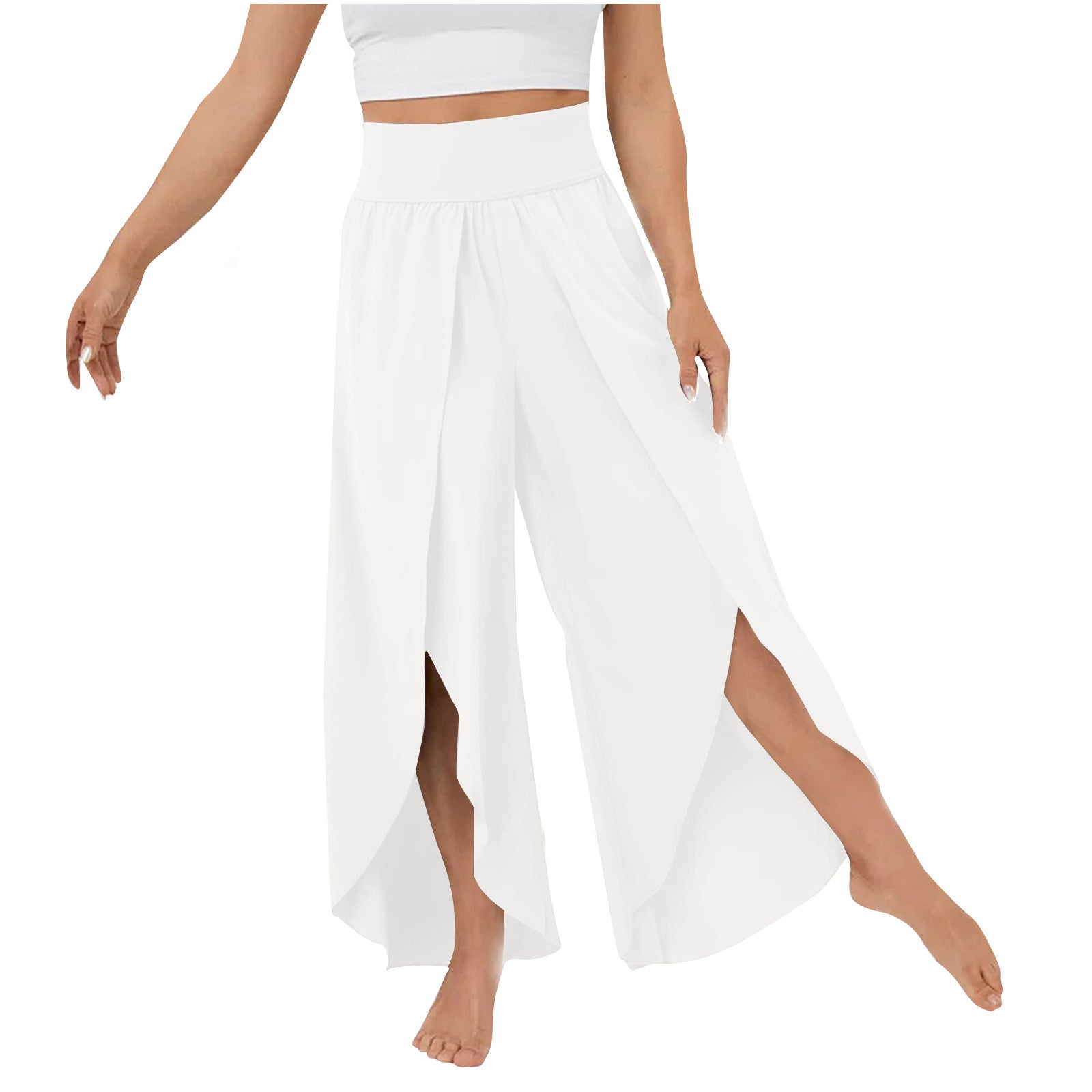 Premium Loose Split Elastic High Waist Wide Leg Trousers