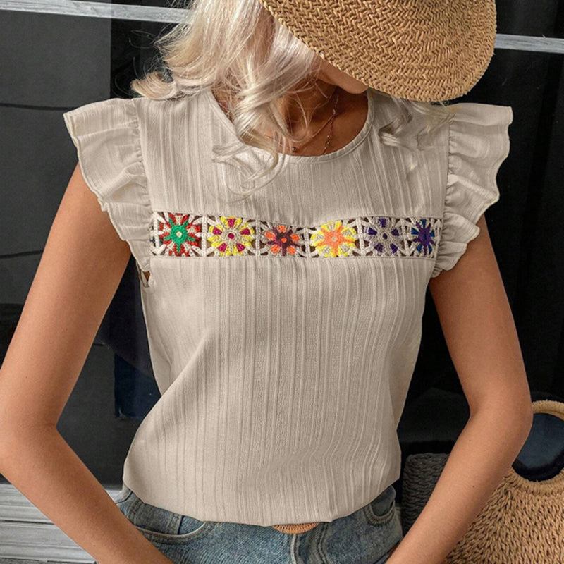 Ruffle Floral Crochet Blouse Shirt