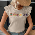 Ruffle Floral Crochet Blouse Shirt