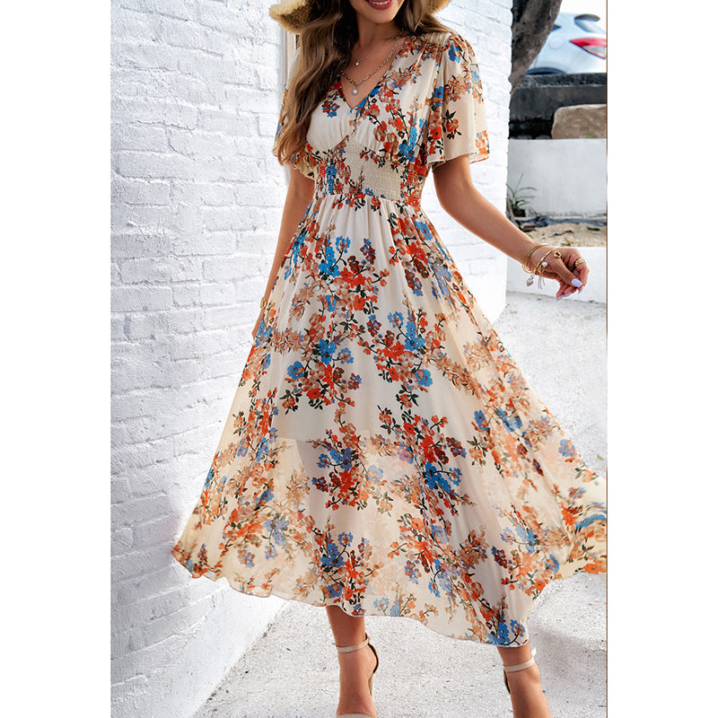 Floral Puff Sleeve Midi Dress