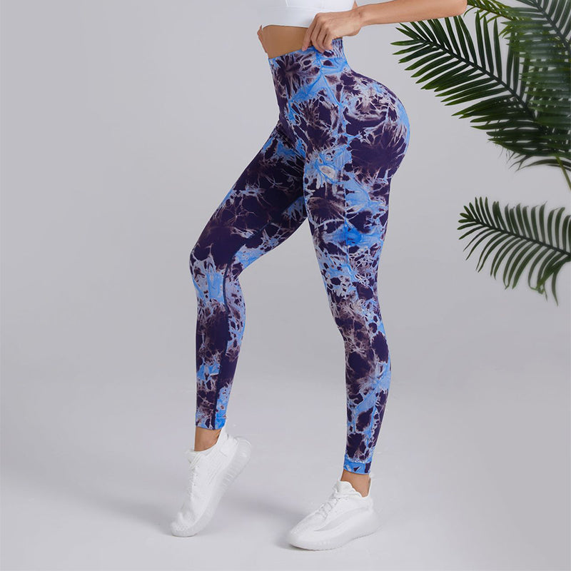 Tie-dye Printed Seamless High-waisted Hip-lifting  Fitness Leggings