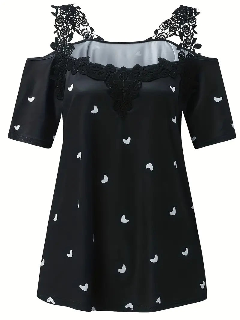 New Summer Lace Heart Print Top