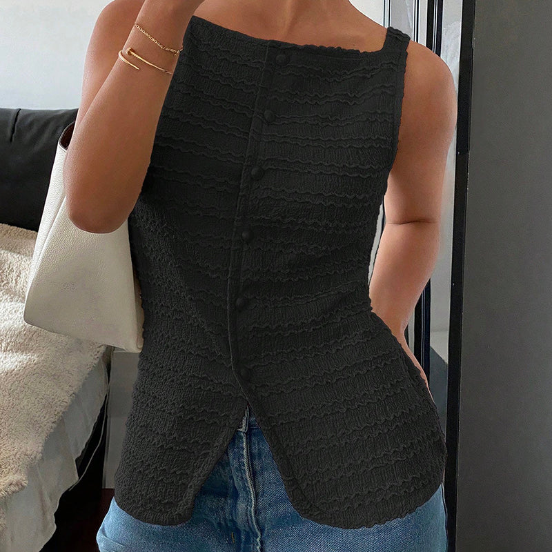 Trendy Square Neck Button Up Vest Top