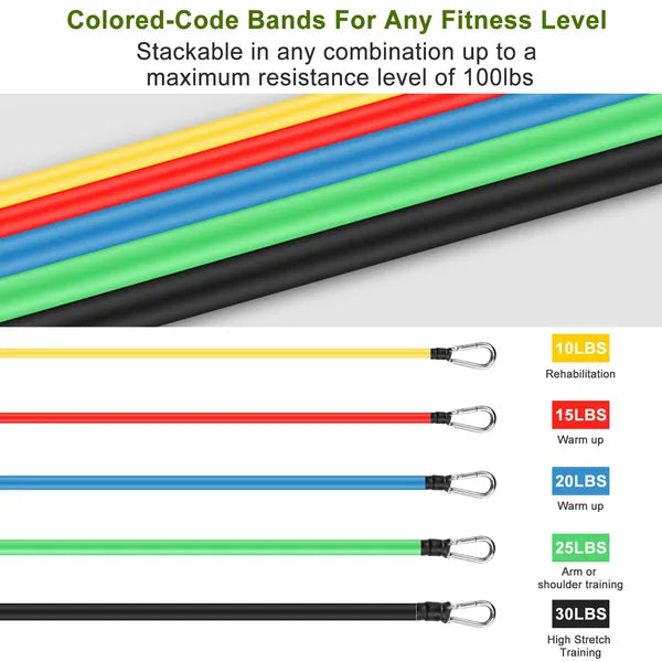 11Pcs Resistance Bands Set Tube Bands