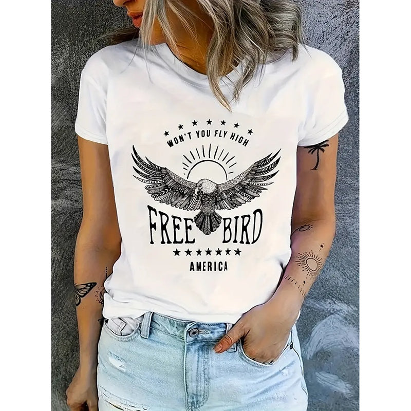 "FREE BIRD EAGLE" Graphic Casual T-shirt