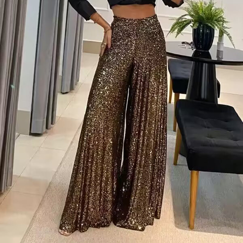 Sequin Palazzo Pants Glitter Casual Loose Wide Leg Long Trouser