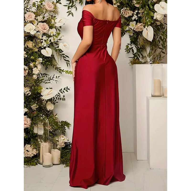Short Sleeve High Slit Formal Evening Dress