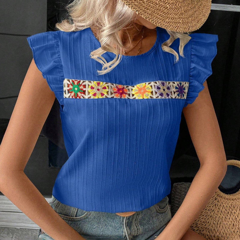 Ruffle Floral Crochet Blouse Shirt