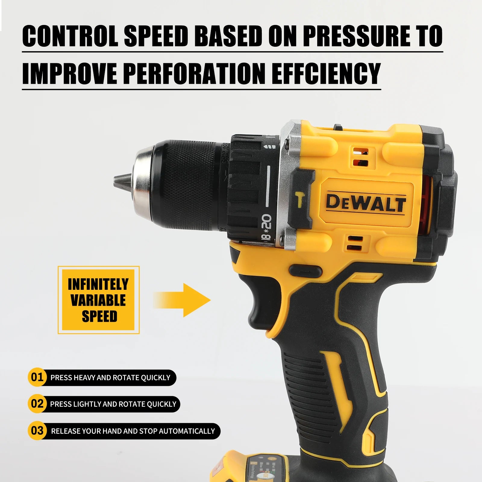 DEWALT DCD805 Brushless Compact 2 - Speed Hammer Drill 15+1 Torque Settings Pivoting LED Bare Machine