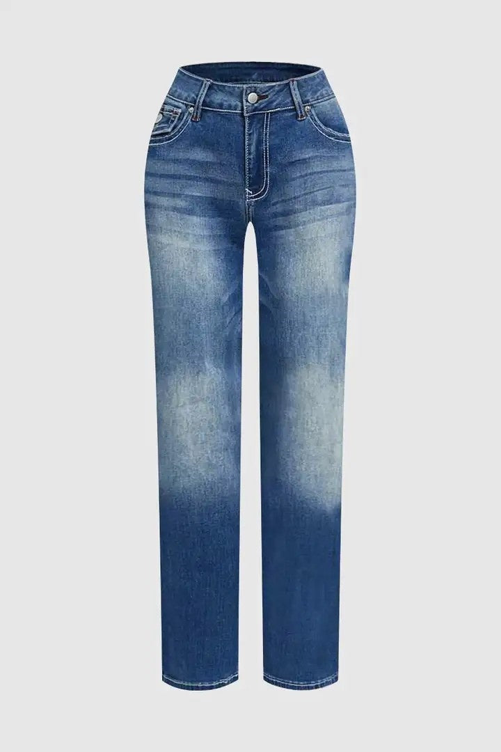 Classic Straight-Leg Blue Denim Jeans