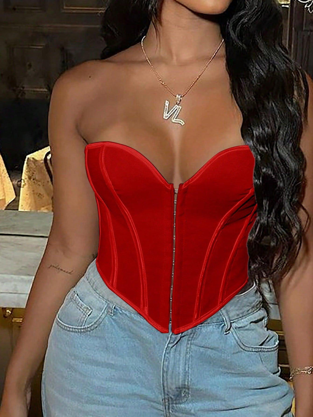 Strapless Tube Top Asymmetrical Hem Lace Up Party Corset Tops