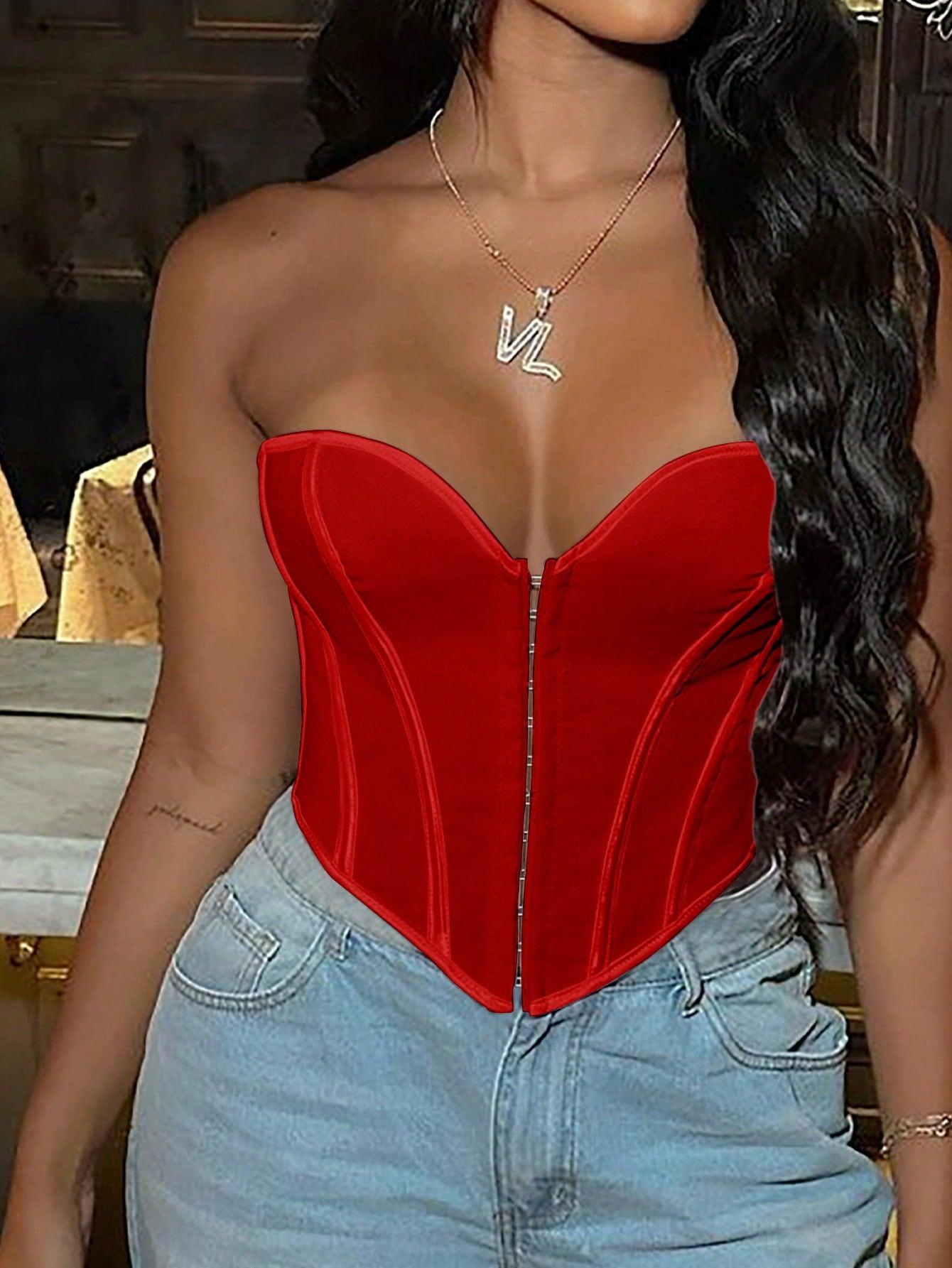 Strapless Tube Top Asymmetrical Hem Lace Up Party Corset Tops