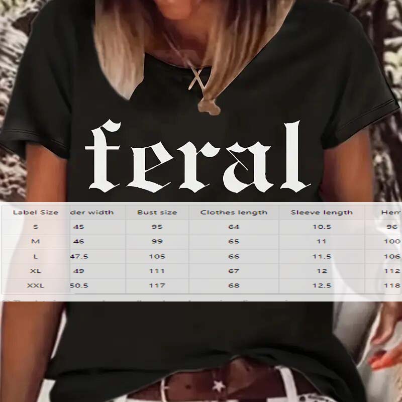 "Feral" Letter Print Breathable T-Shirt