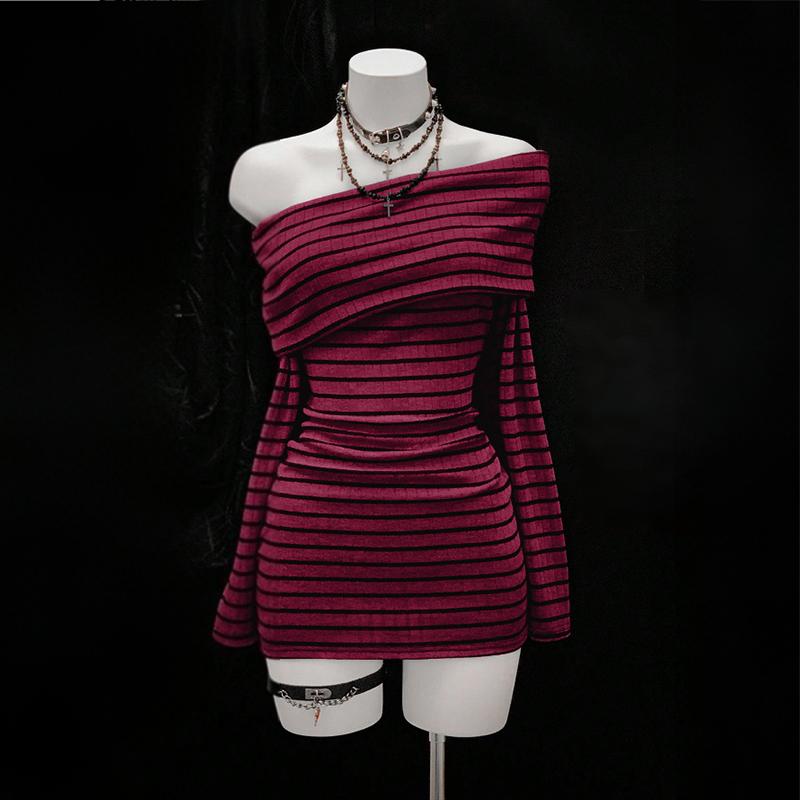 Striped Off-Shoulder Bodycon Sexy Mini Dress